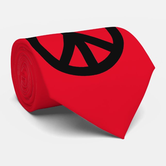 Red Black Peace Sign Symbol Pop Art Neck Tie (Rolled)