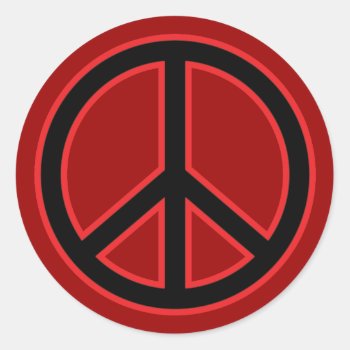 Red & Black Peace Symbol Classic Round Sticker by chmayer at Zazzle