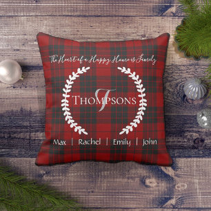 Red Black Personalized Family Name Monogram Throw Pillow