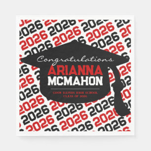 Red & Black Personalized Graduation Cap Paper Napk Napkins