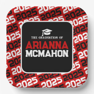 Red & Black Personalized Graduation Paper Plates