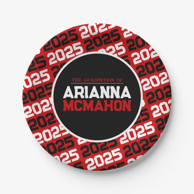 Red & Black Personalized Graduation Paper Plates (Front)
