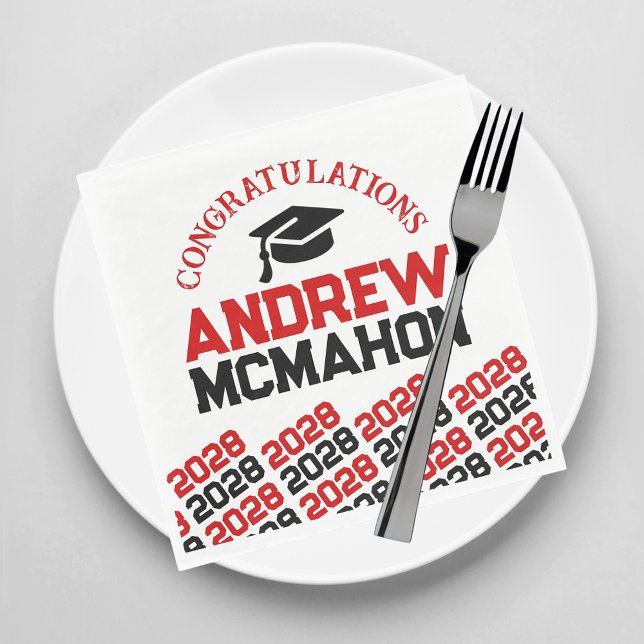 Red & Black Personalized Graduation Party Paper Napkins (Creator Uploaded)