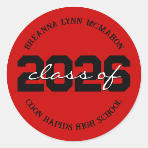 Red & Black Personalized Graduation Stickers