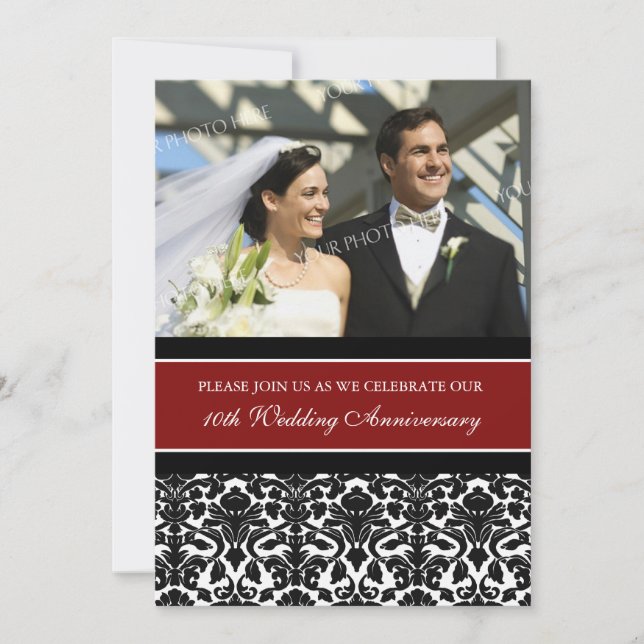 Red Black Photo 10th Anniversary Party Invitation (Front)