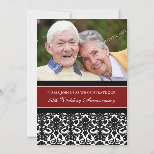 Red Black Photo 50th Anniversary Party Invitation