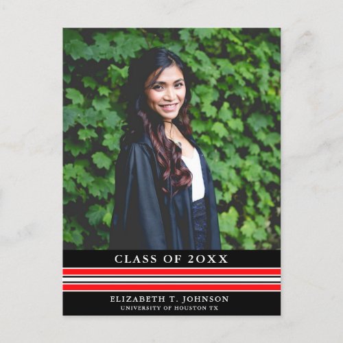 Red Black Photo Graduation Announcement Postcard