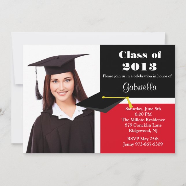 Red & Black Photo Graduation Invitation (Front)