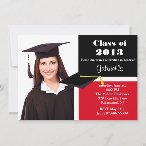 Red  Black Photo Graduation Invitation