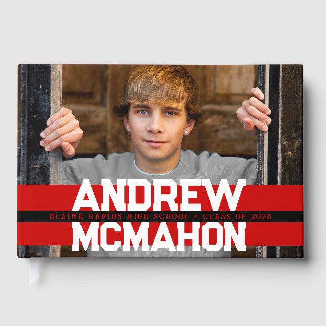 Red & Black Photo Graduation Personalized Guest Book (Front)