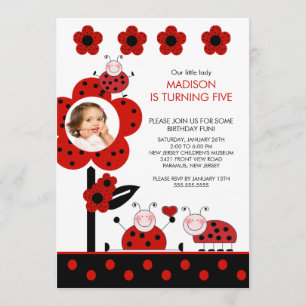 RED & Black PHOTO Ladybug Birthday Invitation