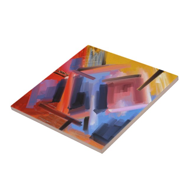 Red Black Pink Blue Contemporary Fine Art Ceramic Tile (Side)