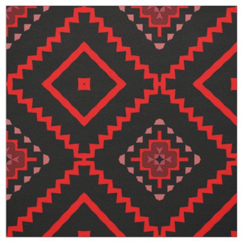 Red Black Pink Ethnic Tribal Geometric Pattern Fabric