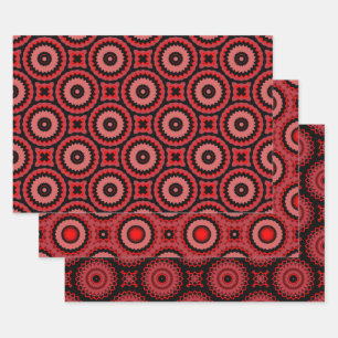 Red Black Pink Ethnic Tribal Geometric Patterns Wrapping Paper Sheets