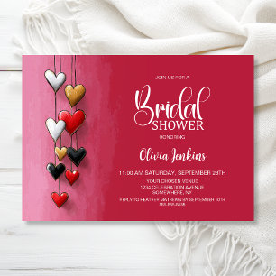 Red Black Pink Hearts Bridal Shower Invitation