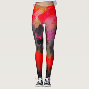 Red Black Pink Paint Splatter Leggings