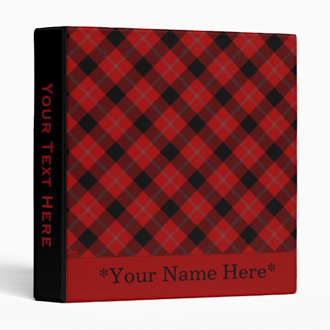 Red Black Plaid 3 Ring Binder (Front/Spine)