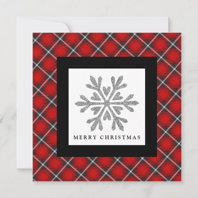 Red Black Plaid 5 Photo Christmas Card (Front)