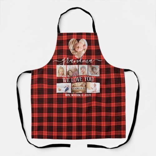 Red Black Plaid 8 Photo Collage Gift Personalized Apron