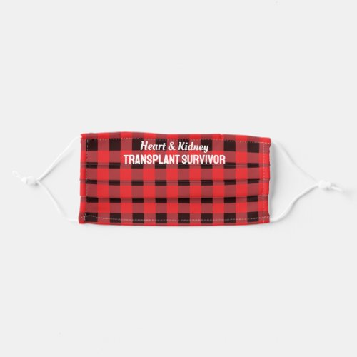 Red  Black Plaid Check Custom Transplant  Adult Cloth Face Mask