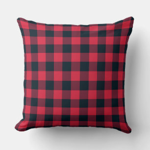 Red Black Plaid Checker Pattern Throw Pillow