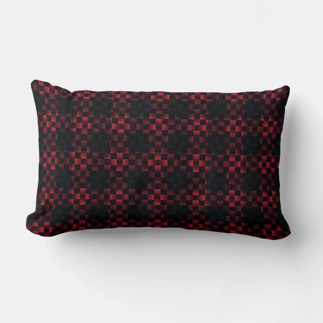 Red Black Plaid Checker Weave Pattern Lumbar Pillow (Front)