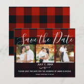 Red & Black Plaid Checks Photo Save the Date (Front/Back)