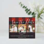 Red & Black Plaid Checks Photo Save the Date (Standing Front)