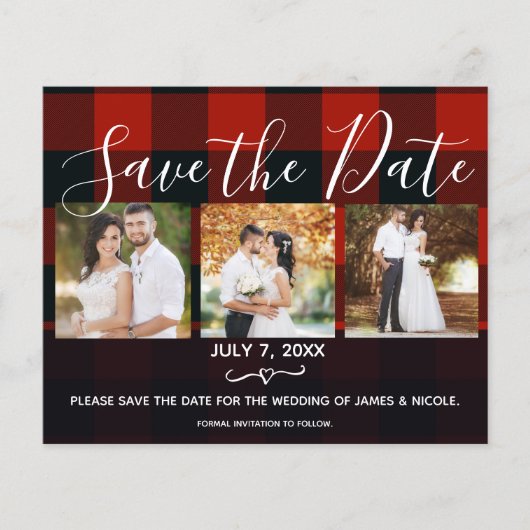 Red & Black Plaid Checks Photo Save the Date (Front)