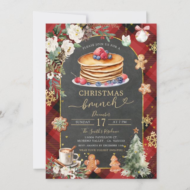 Red Black Plaid Christmas Flanel Brunch Party Invitation (Front)