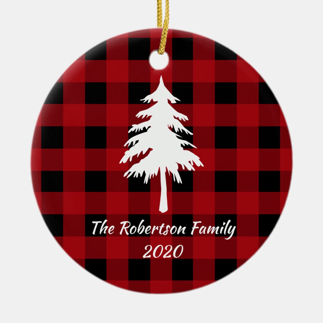 Red Black Plaid Christmas Holiday Family Ceramic Ornament Zazzle