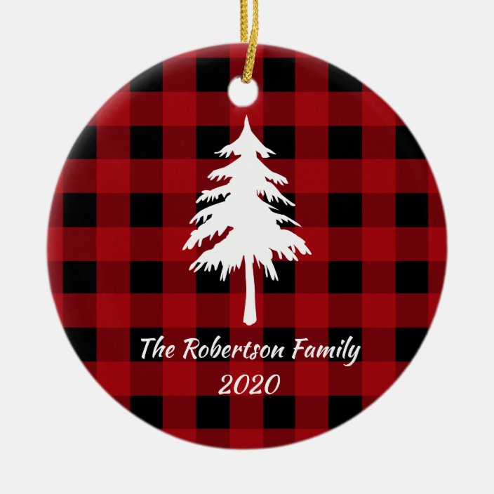 Red Black Plaid Christmas Holiday Family Ceramic Ornament