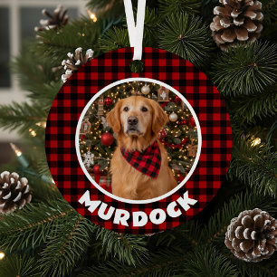 Red & Black Plaid Christmas Personalized Pet Metal Ornament