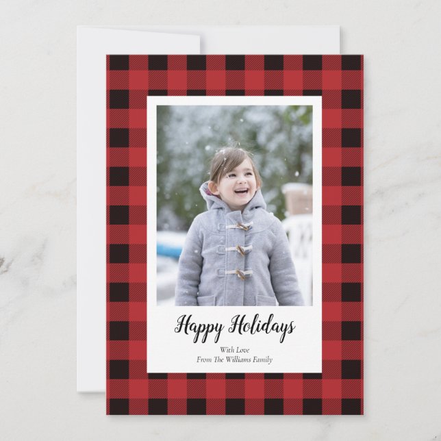 Red Black Plaid Christmas Photo Cards (Front)
