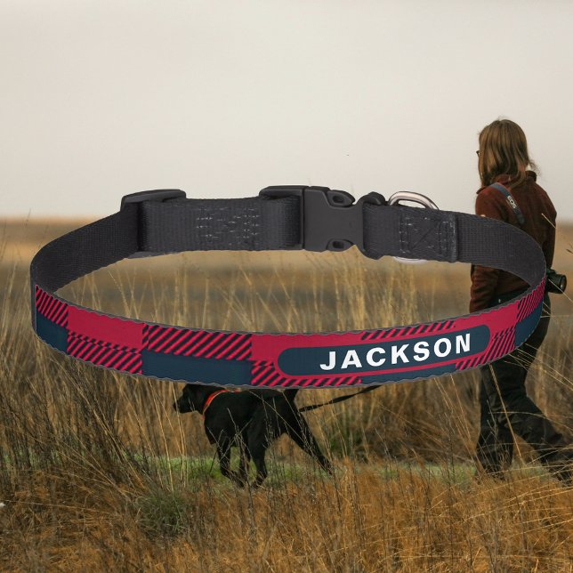 Red & Black Plaid Custom Dog Name Pet Collar (Red & Black Plaid Custom Dog Name Pet Collar
)