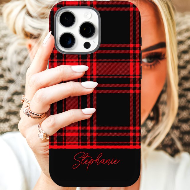 Red Black Plaid Custom Name Case-Mate iPhone Case (Creator Uploaded)