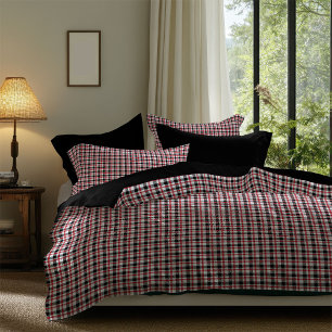Red Black Plaid Duvet Rustic Cabin Bedding Style Cover