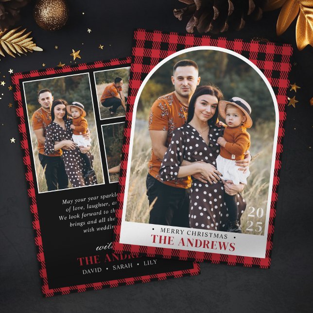 Red & Black Plaid Family Photo Christmas Holiday Card (Creator Uploaded)