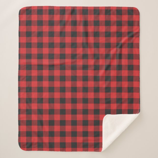 Red Black Plaid Farmhouse Sherpa Blanket (Front)