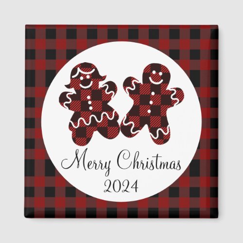  Red  Black Plaid Gingerbread Merry Christmas Magnet