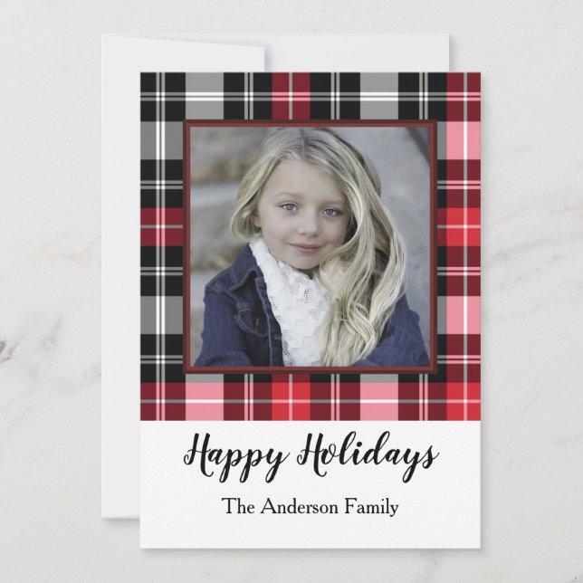 Red Black Plaid Holiday Card (Front)