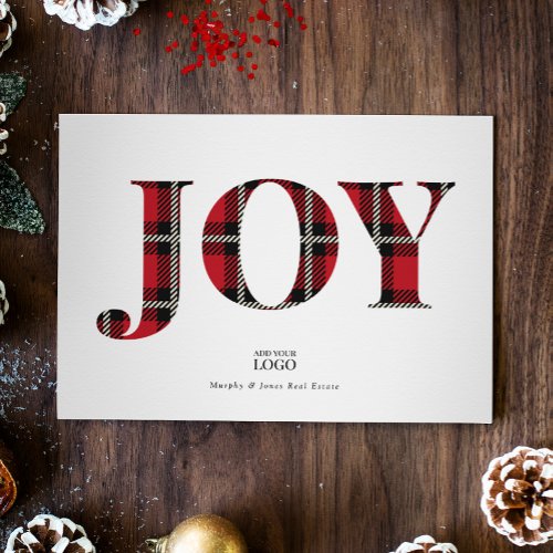 Red Black Plaid Joy Branded Logo Christmas Card