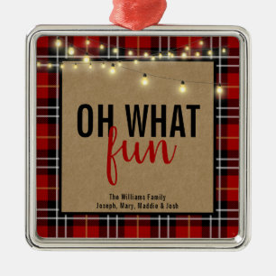 Red/Black Plaid & Kraft Typography Christmas Metal Ornament