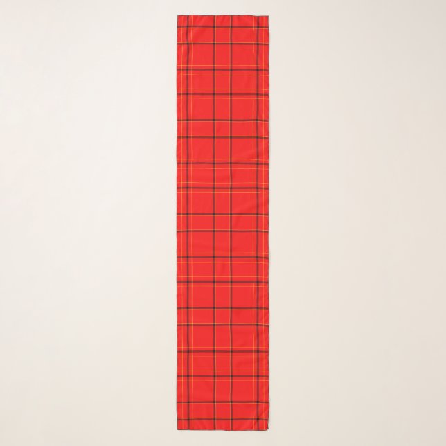 Red & Black Plaid Longer  Chiffon Scarf (Front)