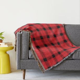 Red Black Plaid Minimalist Christmas Throw Blanket