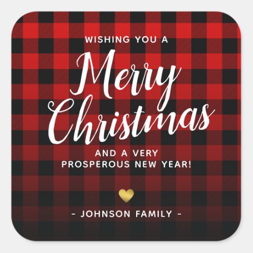Red Black Plaid Ombre Merry Christmas Gift Tag