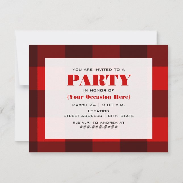Red & Black Plaid Party Invitation (Front)