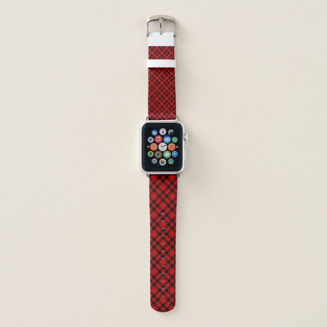 Red Black Plaid Pattern Apple Watch Band (Front)