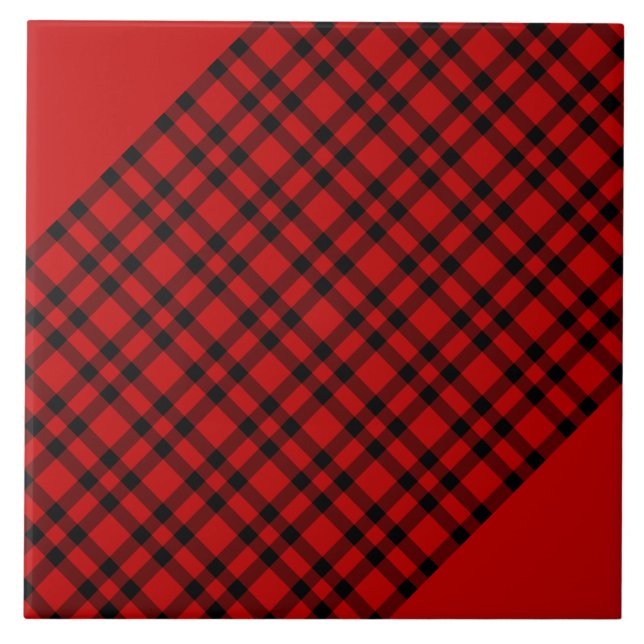 Red Black Plaid Pattern Ceramic Tile (Front)