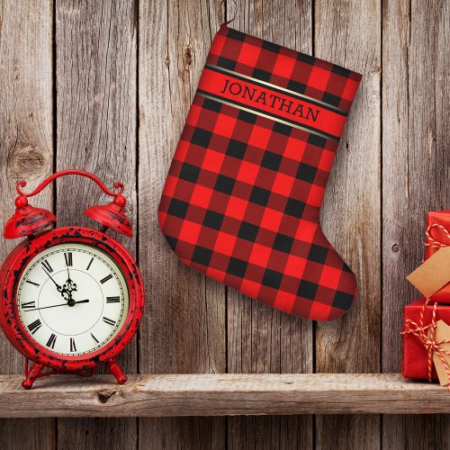  Red  Black Plaid Pattern Name Modern Eyecatching Large Christmas Stocking